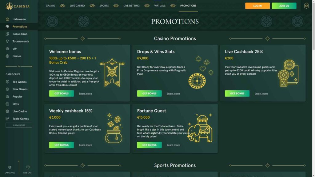 Casinia website