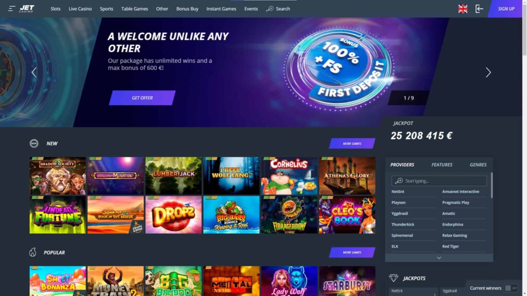 JET Casino website